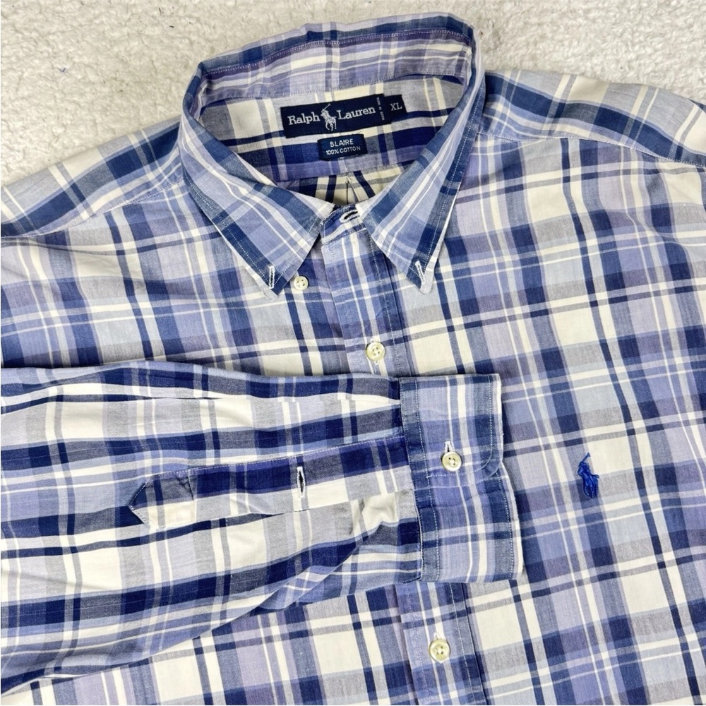 Vtg Polo Ralph Lauren Shirt Mens XL Blue Plaid Madras Blaire Long Sleeve Preppy